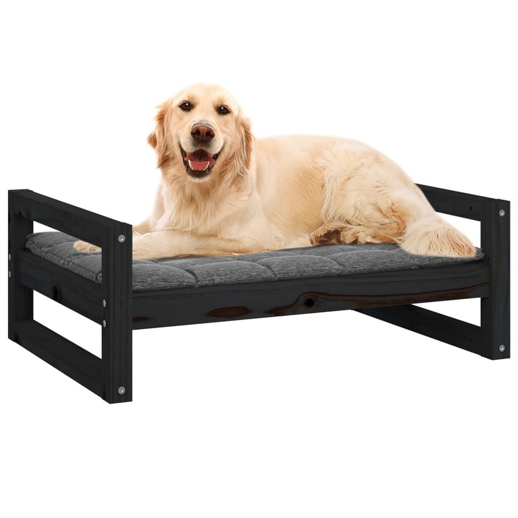 Vidaxl Cama Para Perros Madera Maciza De Pino Negro 75,5x55,5x28 Cm_3