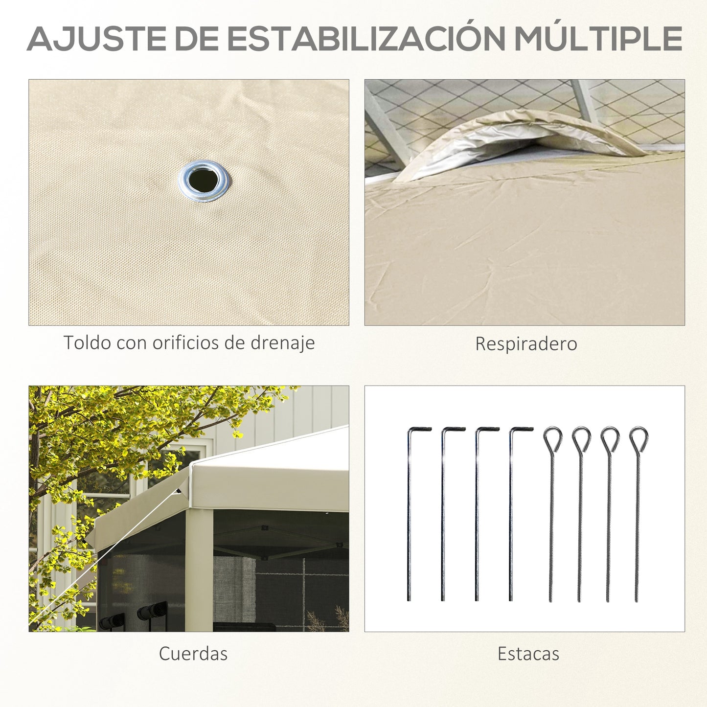 Outsunny Carpa Plegable 3x3 M Con Pared Lateral De Malla 6 Ventanas Beige_5