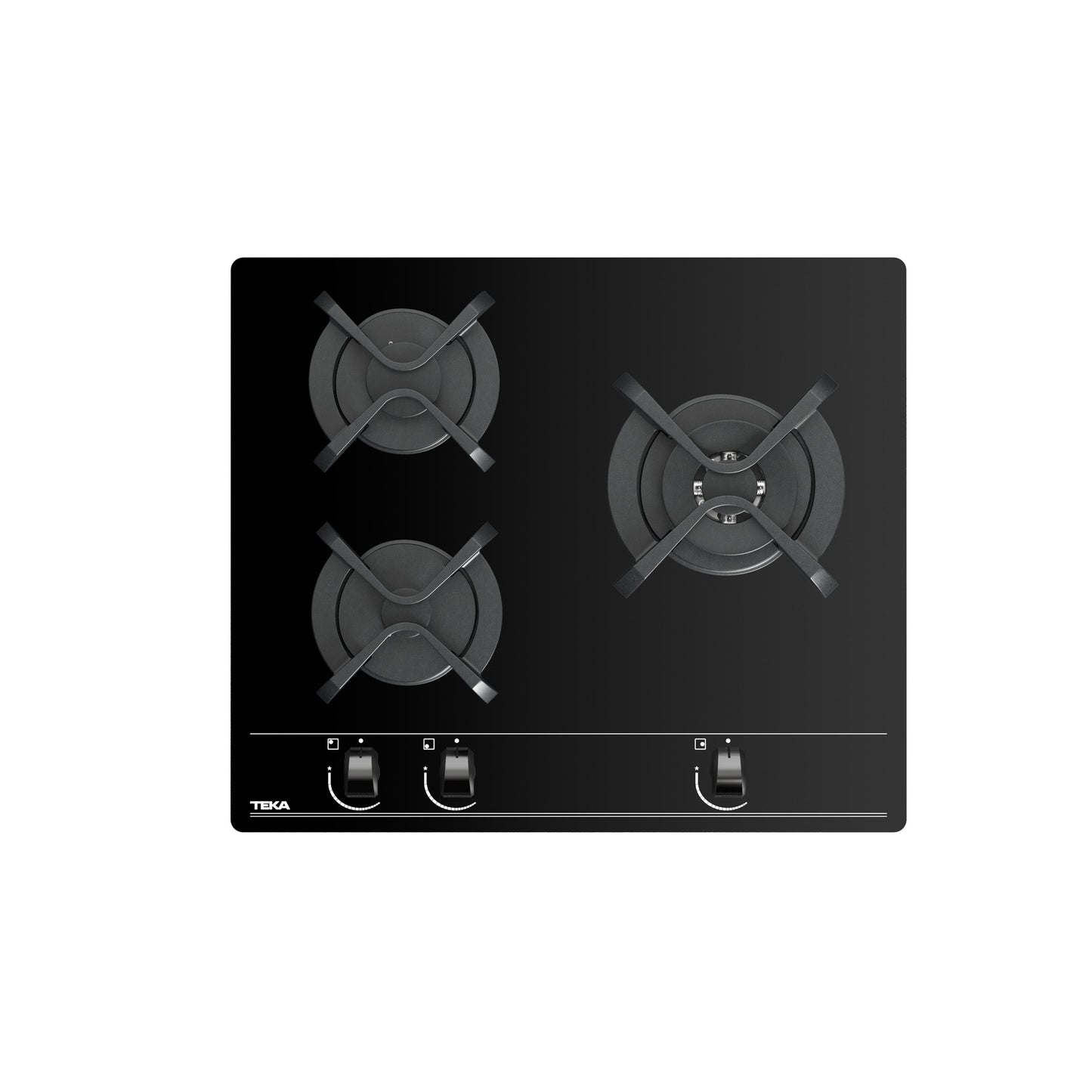 Fogão a gás Teka GBC 63010 de 3 zonas com vidro temperado preto