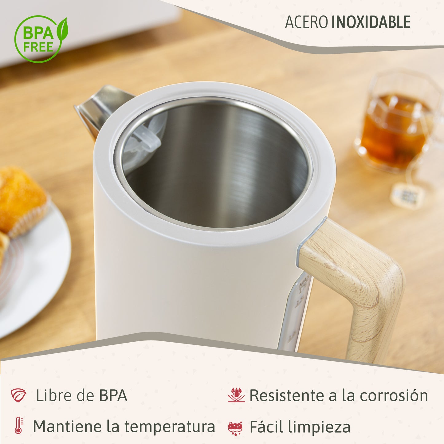 Briebe Nordic Set Tostadora Pan Ranura Ancha 2 Rebanadas + Hervidor Agua Eléctrico 1,7l Inalámbrico, Skt1167wht,blanco_5