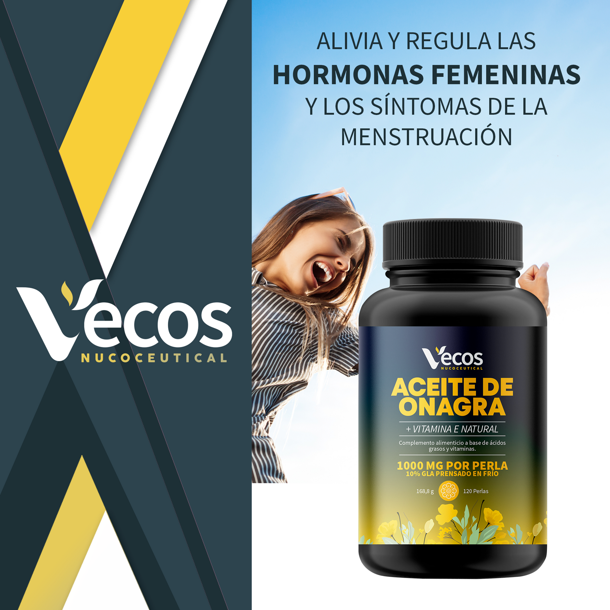 Aceite de Onagra 1000 mg VECOS | Equilibrio hormonal femenino | Rico en GLA | Prensado en frío_1