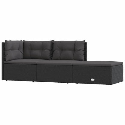 Vidaxl Set De Muebles De Jardín 3 Pzas Y Cojines Ratán Sintético Negro_0