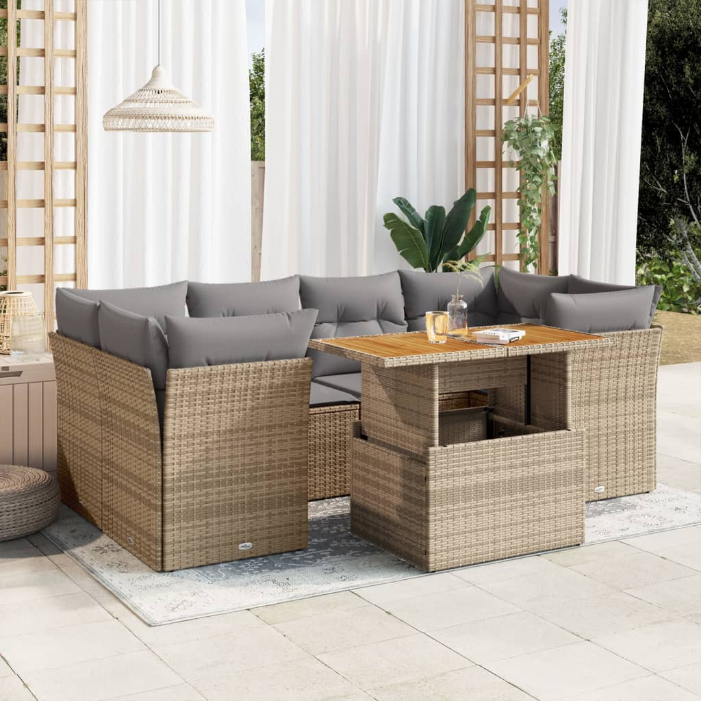 Set Sofás De Jardín 7 Piezas Y Cojines Ratán Sintético Beige / Vetonek_1