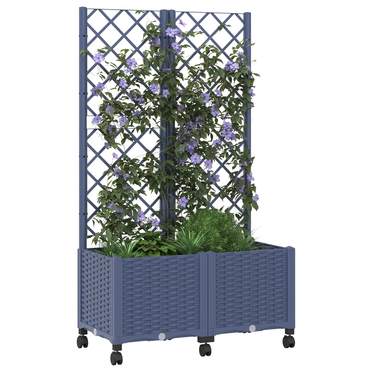 Jardinera Con Enrejado Y Ruedas Gris Azulado 80 X 40 X 146 Cm_2