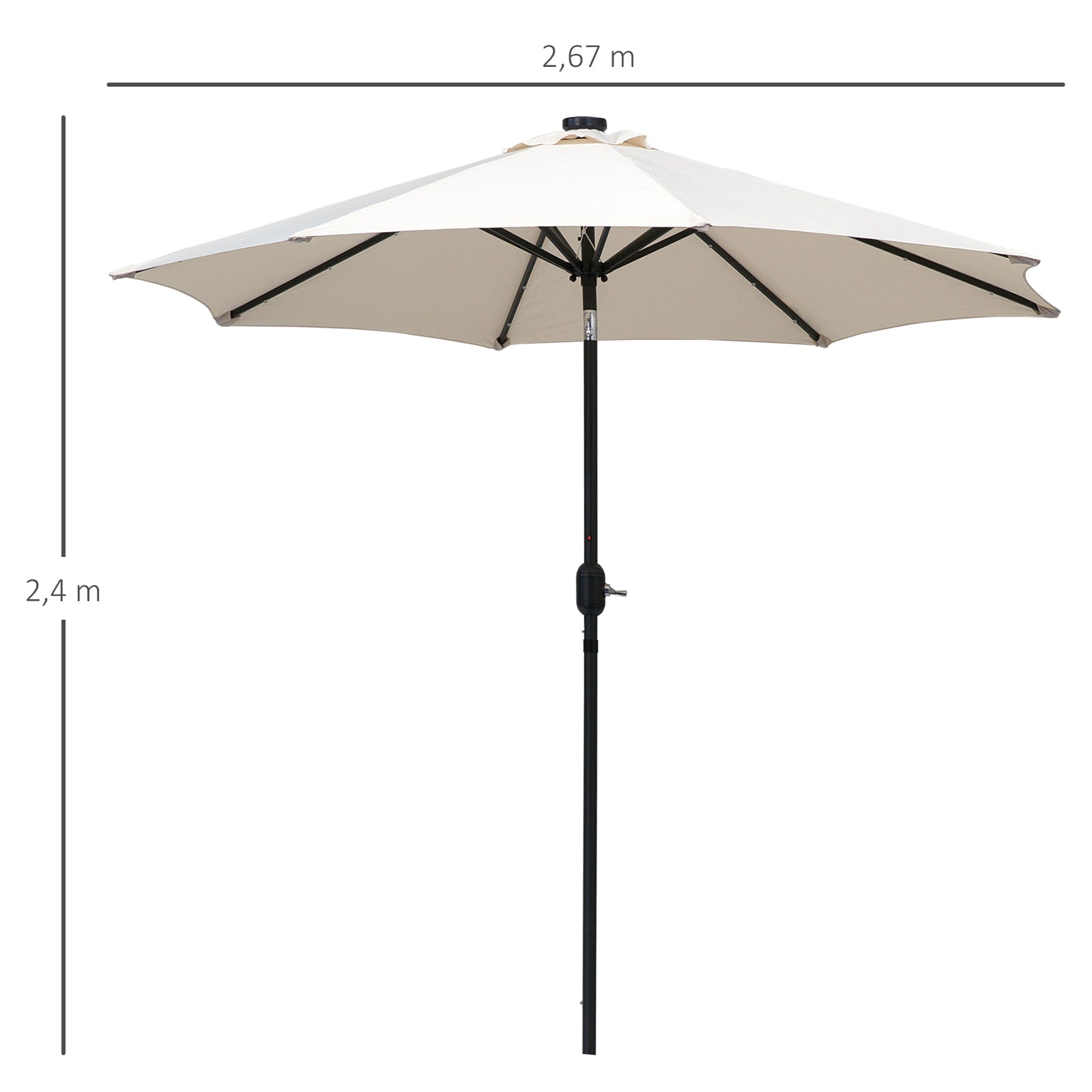 Outsunny Sombrilla De Jardín Ø268x238 Cm Con 24 Luces Led Solar Crema_2