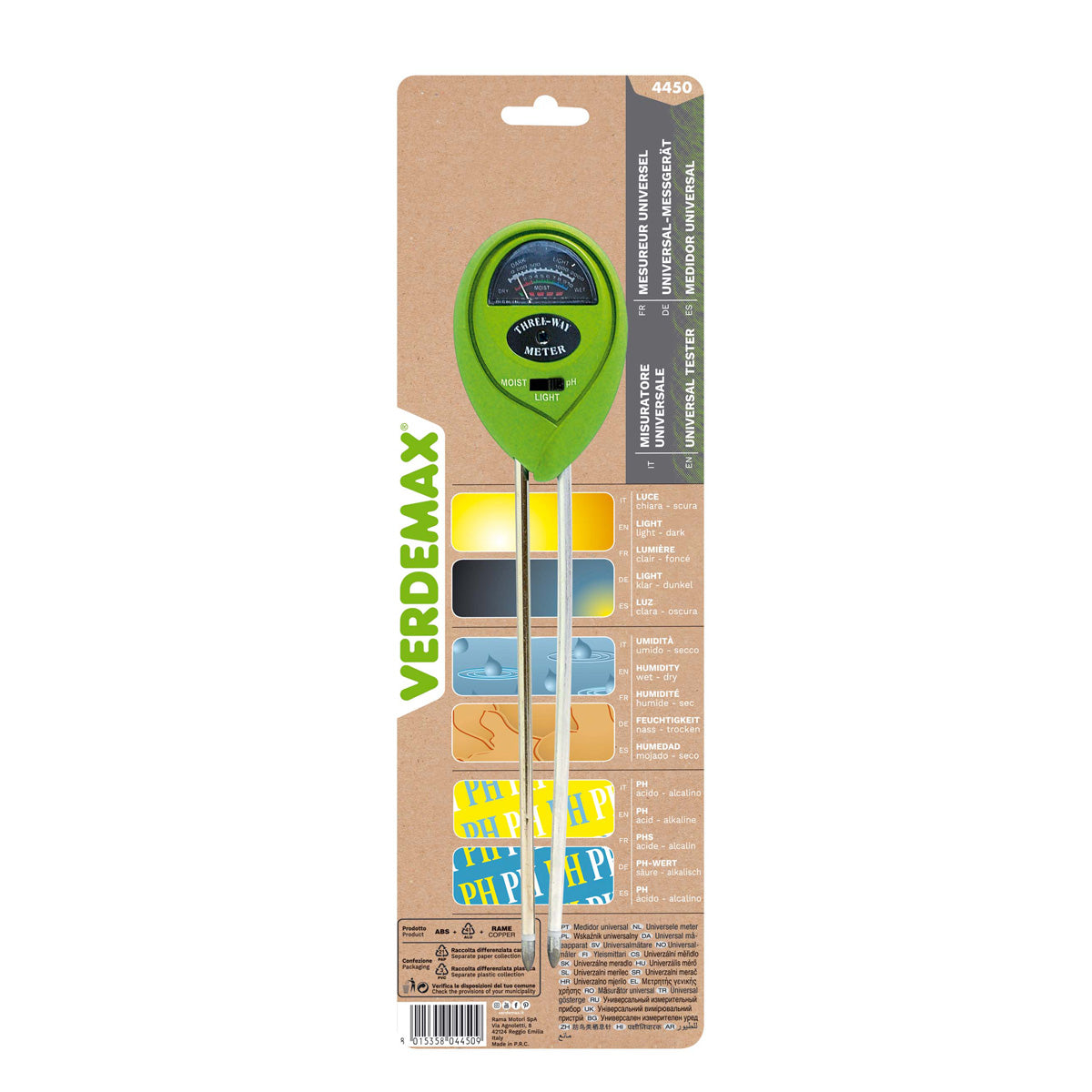 Medidor de luz, humidade e pH Verdemax 3 em 1