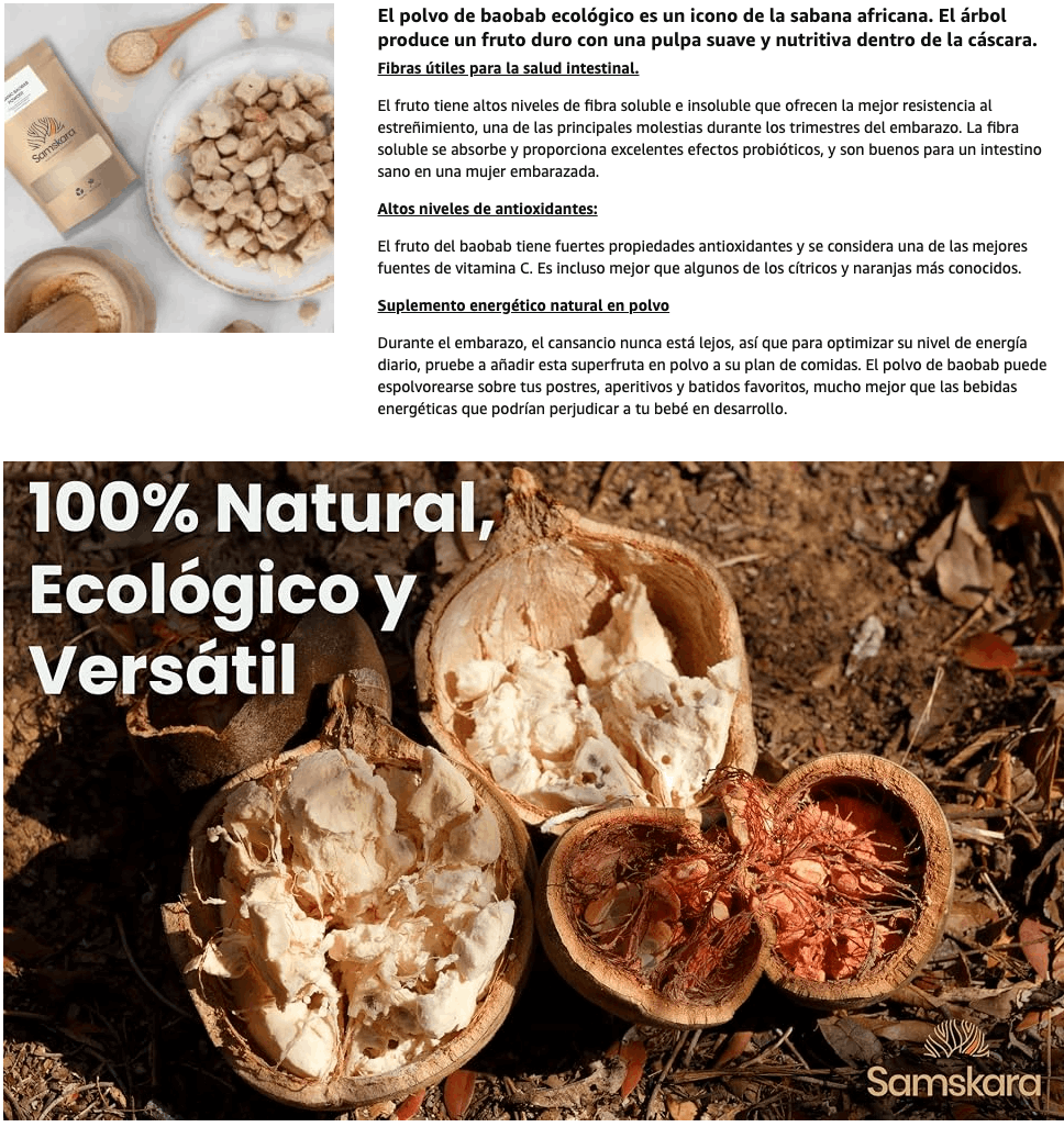 Baobab En Polvo Bio - 250g | Superalimento Ecológico Vegano Para Batidos, Smoothies Y Zumos, Sin Azúcares Añadidos_2