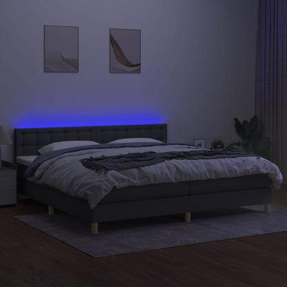 Cama Box Spring Con Colchón Y Led Tela Gris Oscuro 200x200 Cm / Vetonek_3