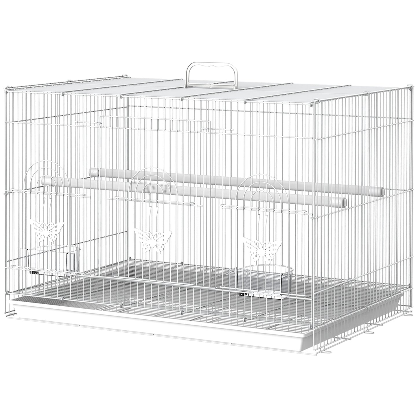 Pawhut Jaula Para Pájaros De Metal 60x41x41 Cm Con Comederos Y 2 Perchas Blanco_0