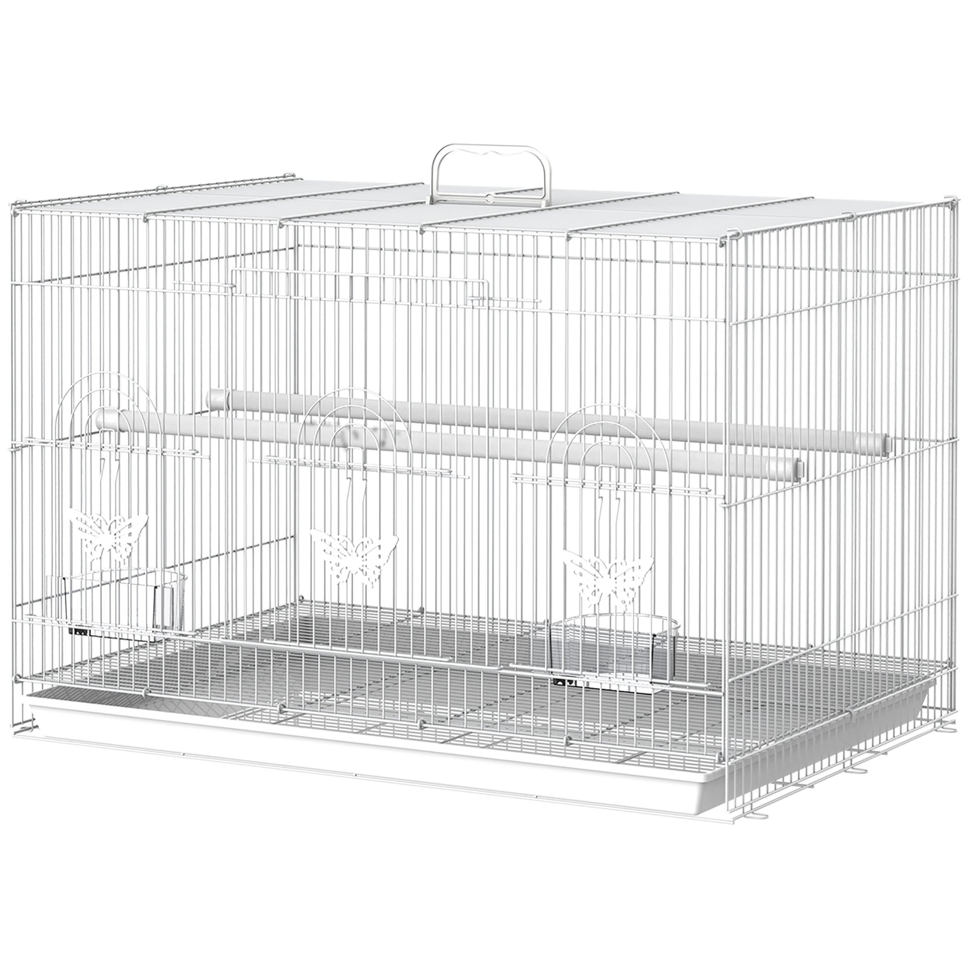 Pawhut Jaula Para Pájaros De Metal 60x41x41 Cm Con Comederos Y 2 Perchas Blanco_0