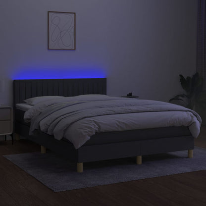 Cama Box Spring Colchón Y Luces Led Tela Gris Oscuro 140x200 Cm / Vetonek_3