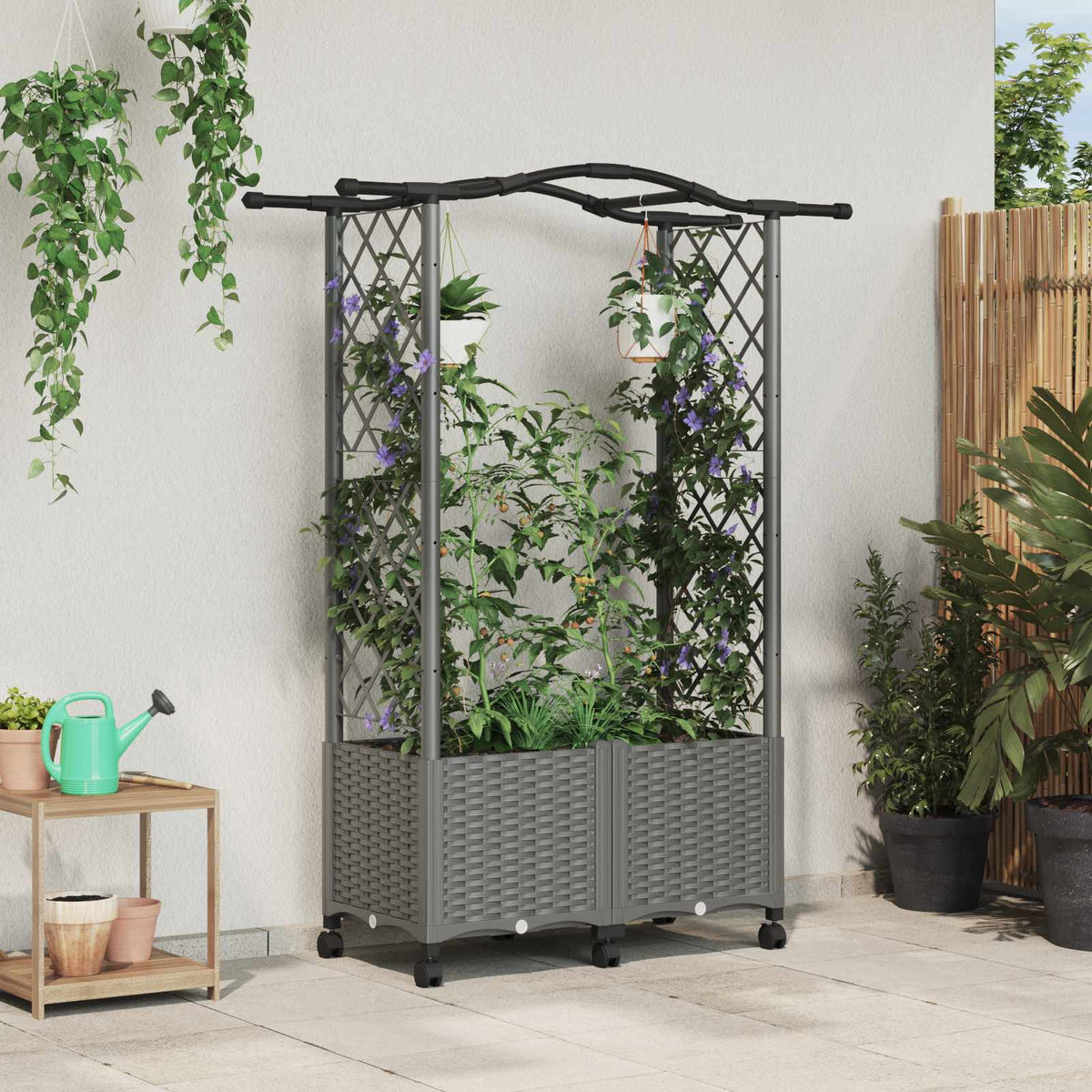 Cama Elevada Con Trellis Y Techo Gris Claro 125 X 40 X 144 Cm_1