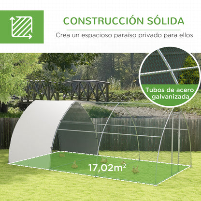 Pawhut Gallinero Para Exterior 304x560x220 Cm Cubierta De Tela Oxford Plata_5