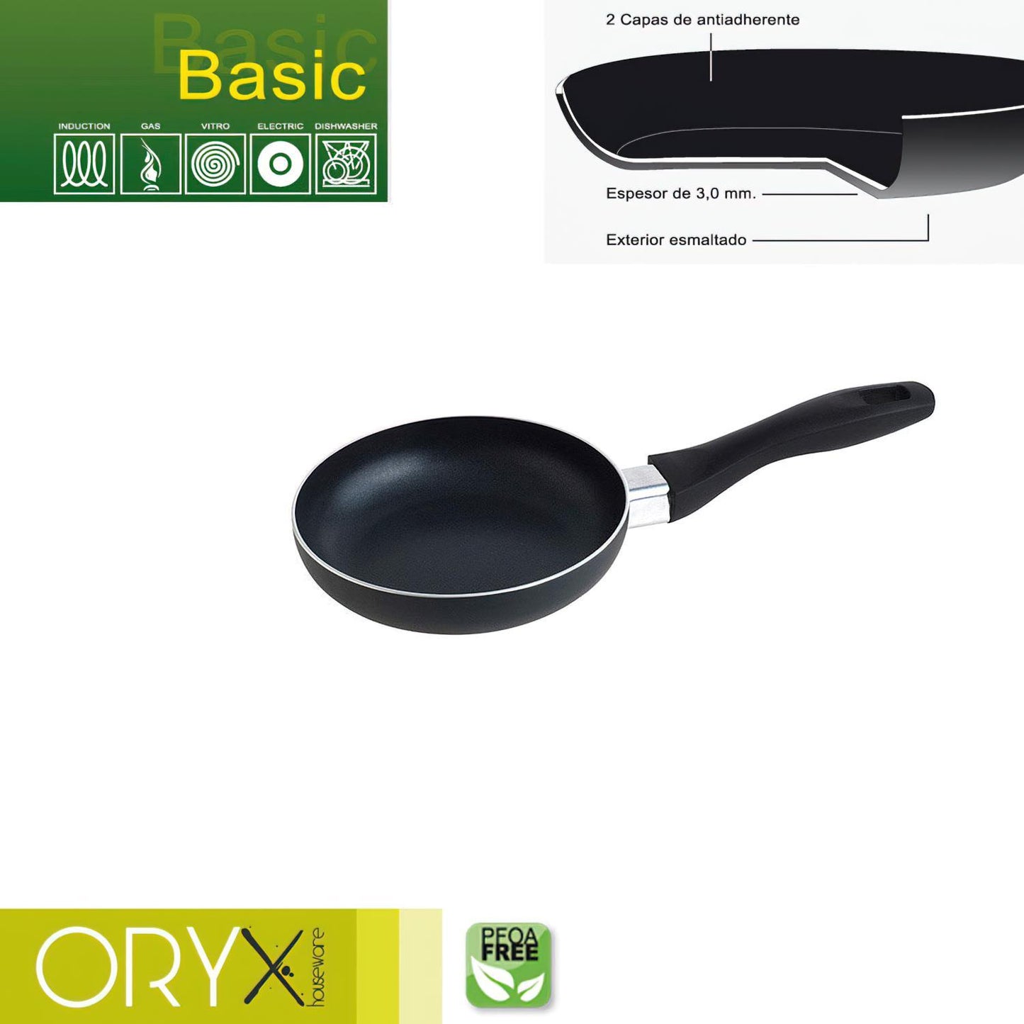 Oryx Sartén Aluminio Antiadherente Basic, Alta Resistencia, Apta Inducción, Libre Pfoa, Diámetro 16 Cm, Espesor 3 Mm._0