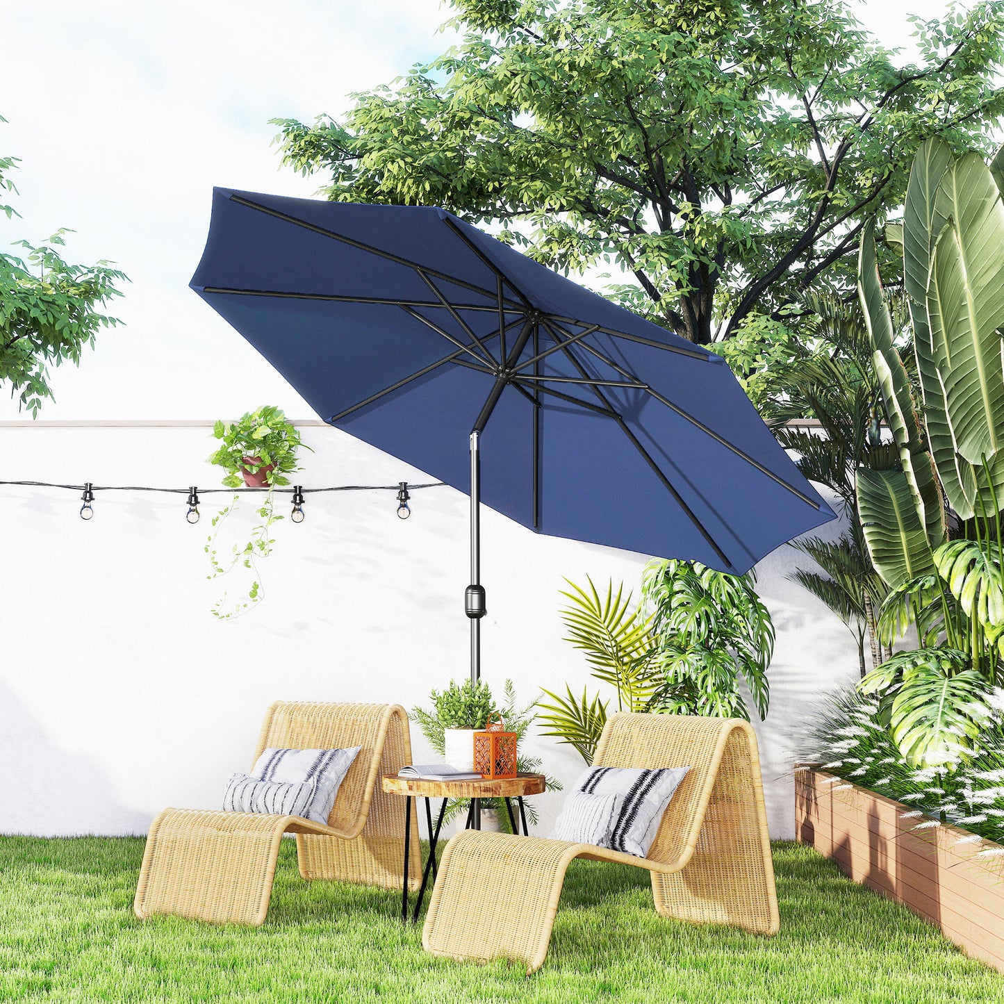 Outsunny Sombrilla De Jardín Ø295x250 Cm Con Manivela E Inclinación Azul_1