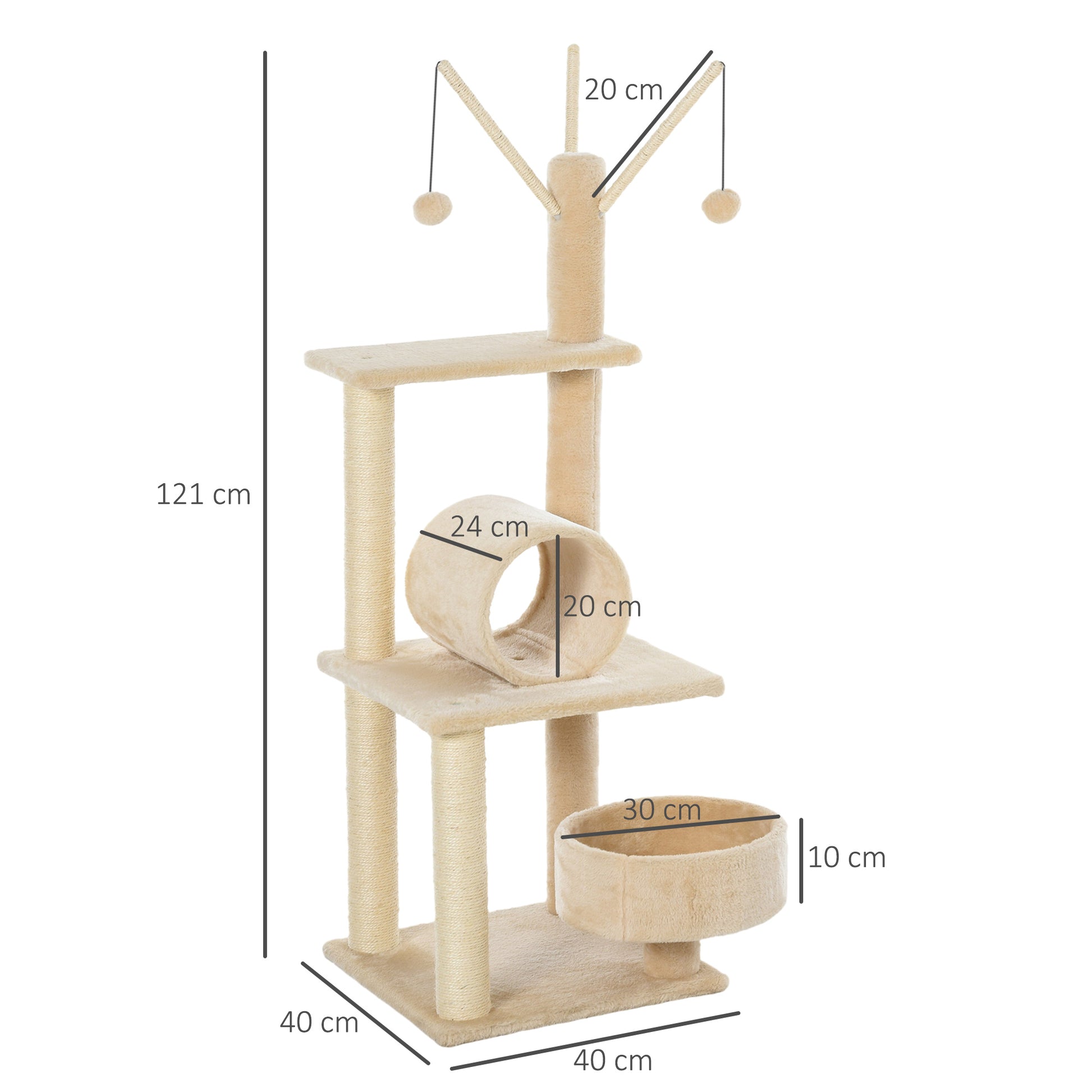 Pawhut Árbol De Gatos Con Cama Postes Rascadores Túnel Juguetes Colgantes_2