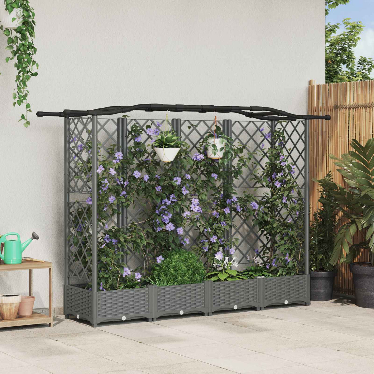 Cama Elevada Con Trellis Y Techo Gris Claro 203,5 X 40 X 123 Cm_1