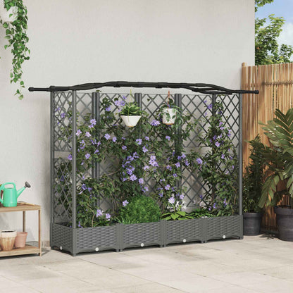 Cama Elevada Con Trellis Y Techo Gris Claro 203,5 X 40 X 123 Cm_1