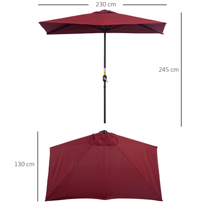 Outsunny Media Sombrilla 230x130x245 Cm Parasol De Pared Con Manivela Rojo_2