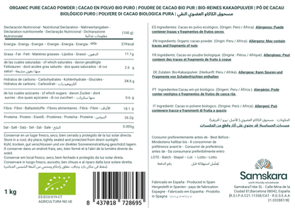 Cacao Crudo En Polvo Bio - 1kg | Cacao Puro Ecológico Vegano Para Repostería Y Bebidas, Sin Azúcares Añadidos_1