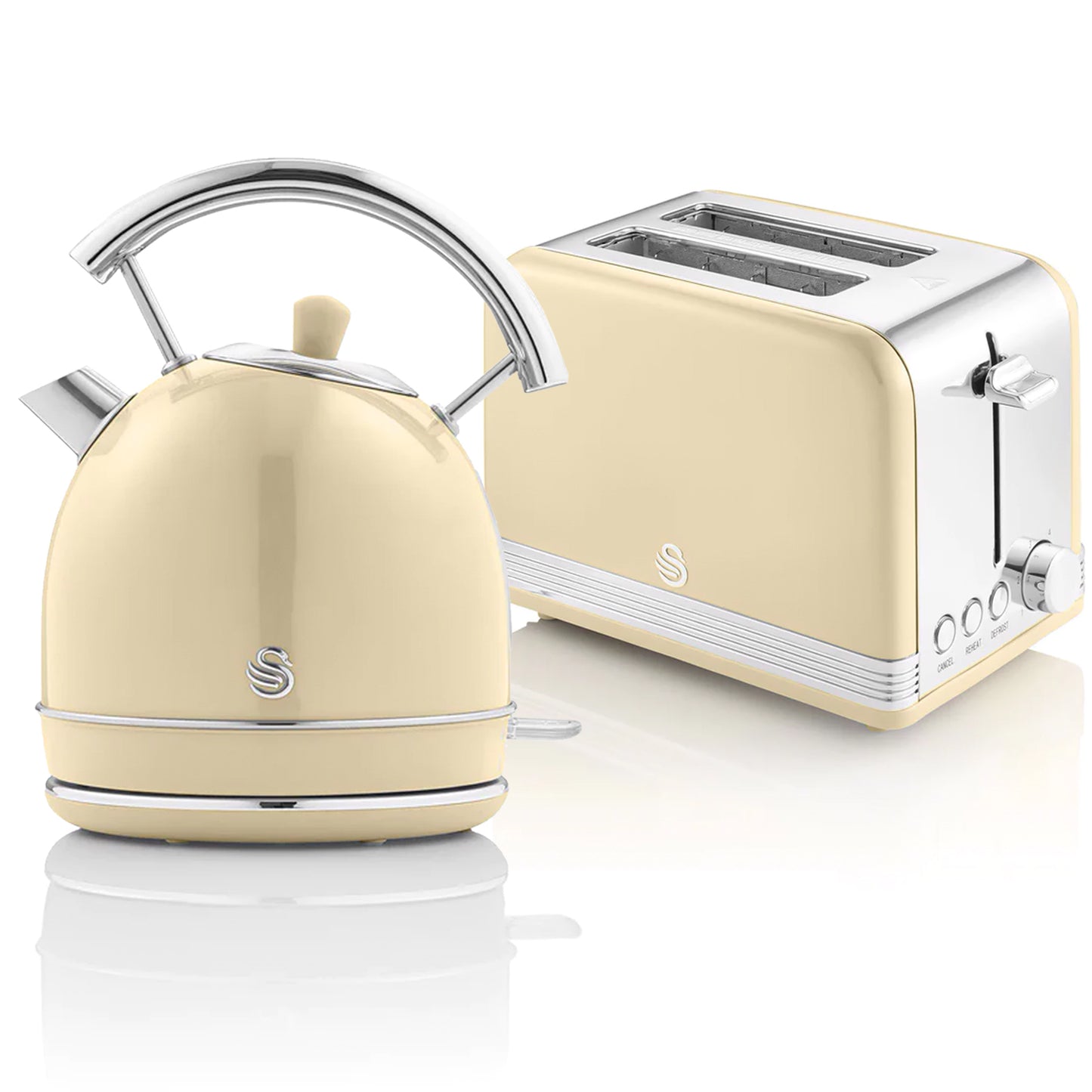 Swan Retro Set Desayuno Hervidor De Agua 1,8 L Inalámbrico, Tostadora 2 Rebanadas Anchas, Vintage, Stp7050cneu, Crema_0