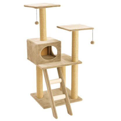Torre Rascador Para Gatos En 4 Niveles Beige Con Escalera 49x41x113cm Wuapu Modelo Cadi_1