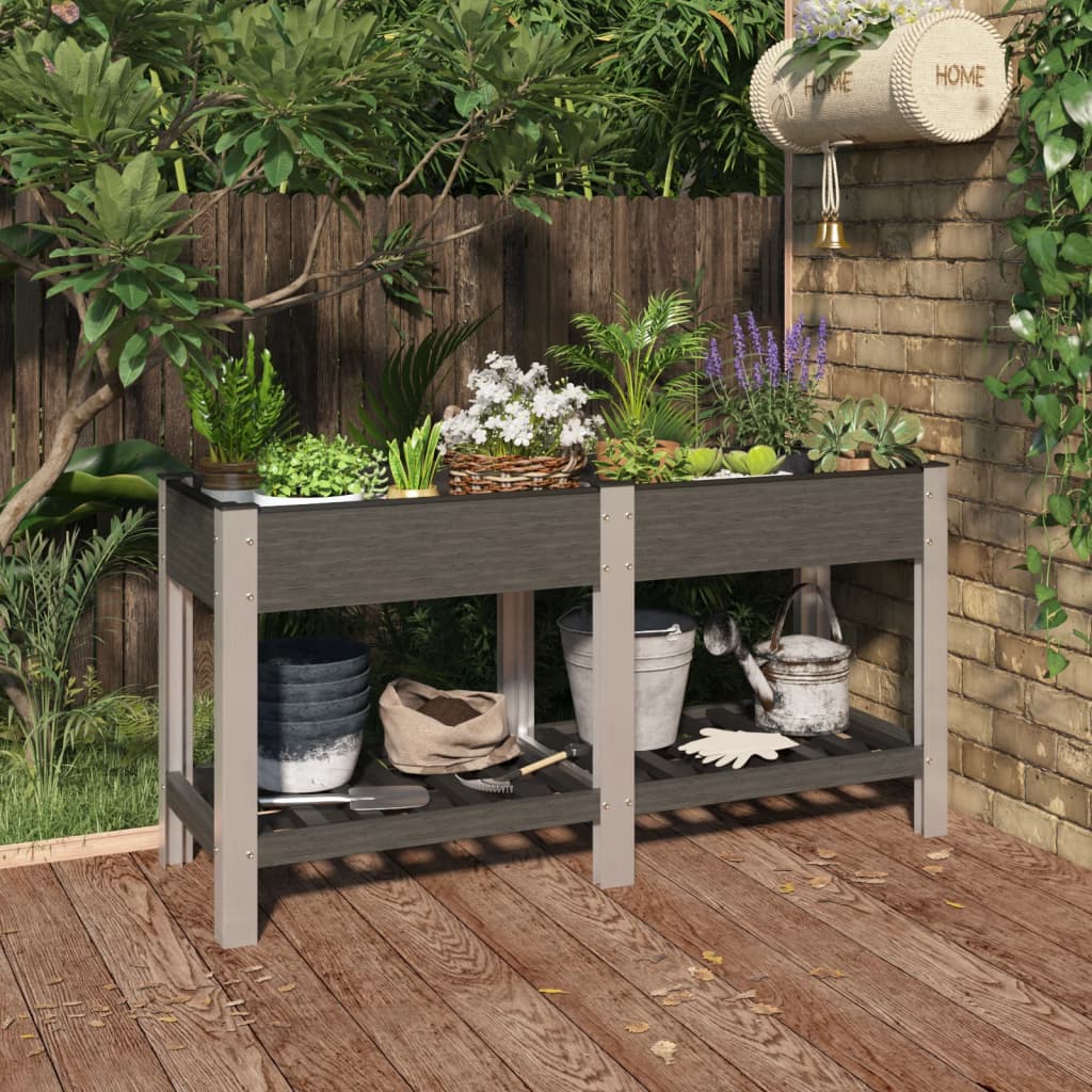 Arriate De Jardín Con Estante Wpc Gris 150x50x75 Cm_1