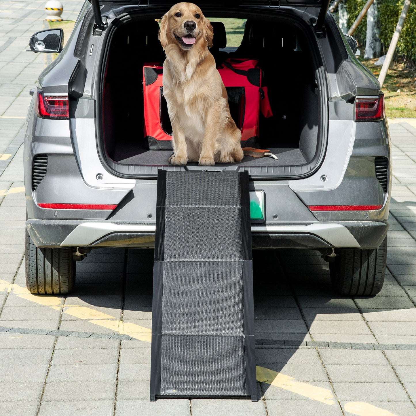 Pawhut Rampa Plegable Para Perros De Aluminio Para Coche 158x43,5x2,5 Cm Negro_1
