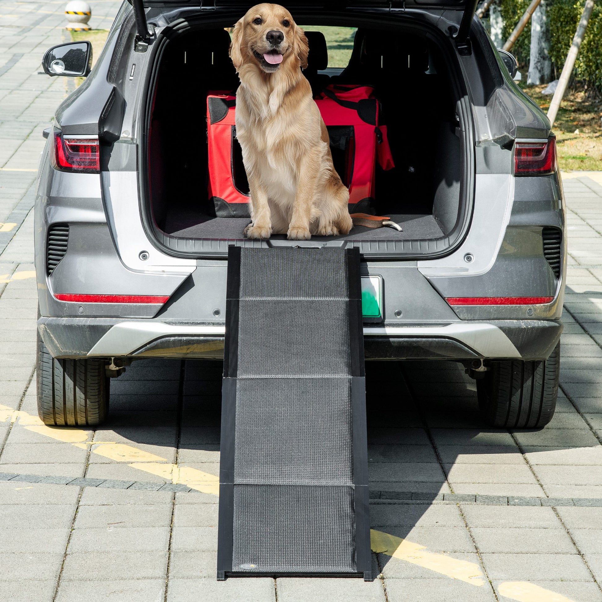 Pawhut Rampa Plegable Para Perros De Aluminio Para Coche 158x43,5x2,5 Cm Negro_1