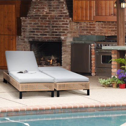 Outsunny Conjunto De 2 Tumbonas De Jardín Exterior De Ratán 200x65x31 Cm Natural_1