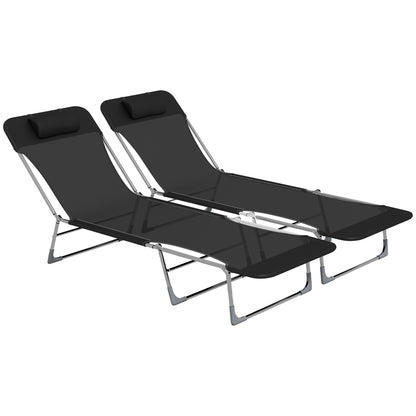 Outsunny Conjunto De 2 Tumbonas Plegables Y Reclinables 182x56x24,5 Cm Negro_0