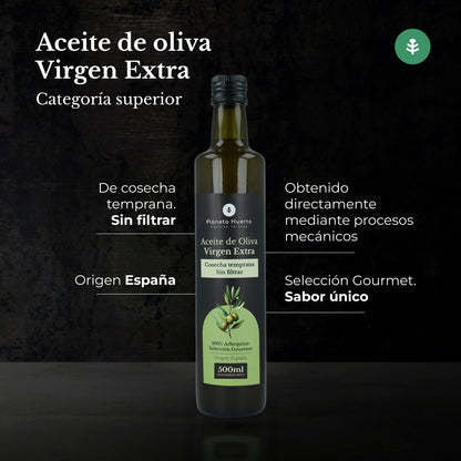 Embalagem de 3 azeites extra virgem verde não filtrado Planeta Huerto colheita precoce 500 ml