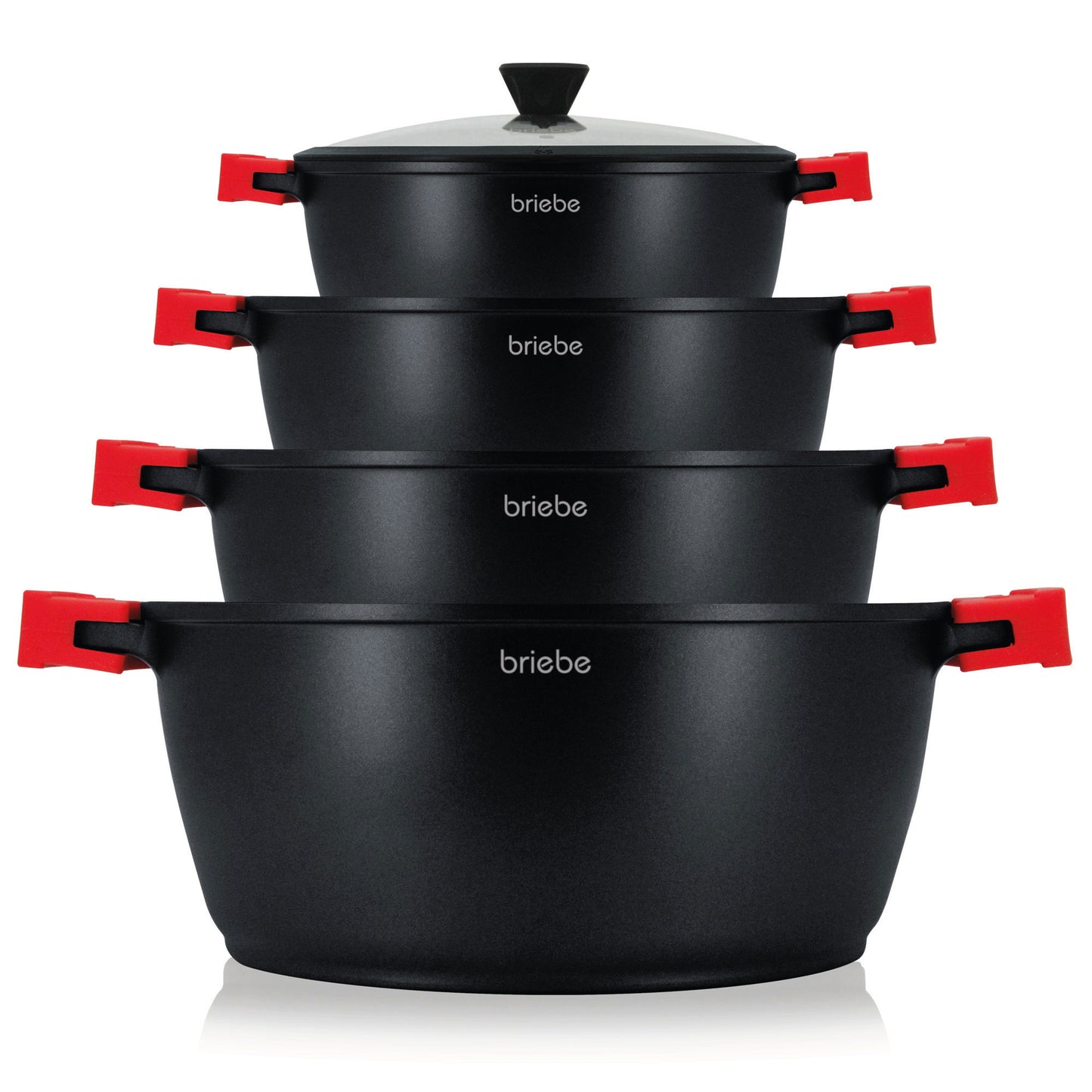 Briebe Batería Cocina Inducción Antiadherente Titanio, 8 Piezas Aluminio Fundido 4 Ollas Sin Pfoa Tapa, Blackt4, Negro_0
