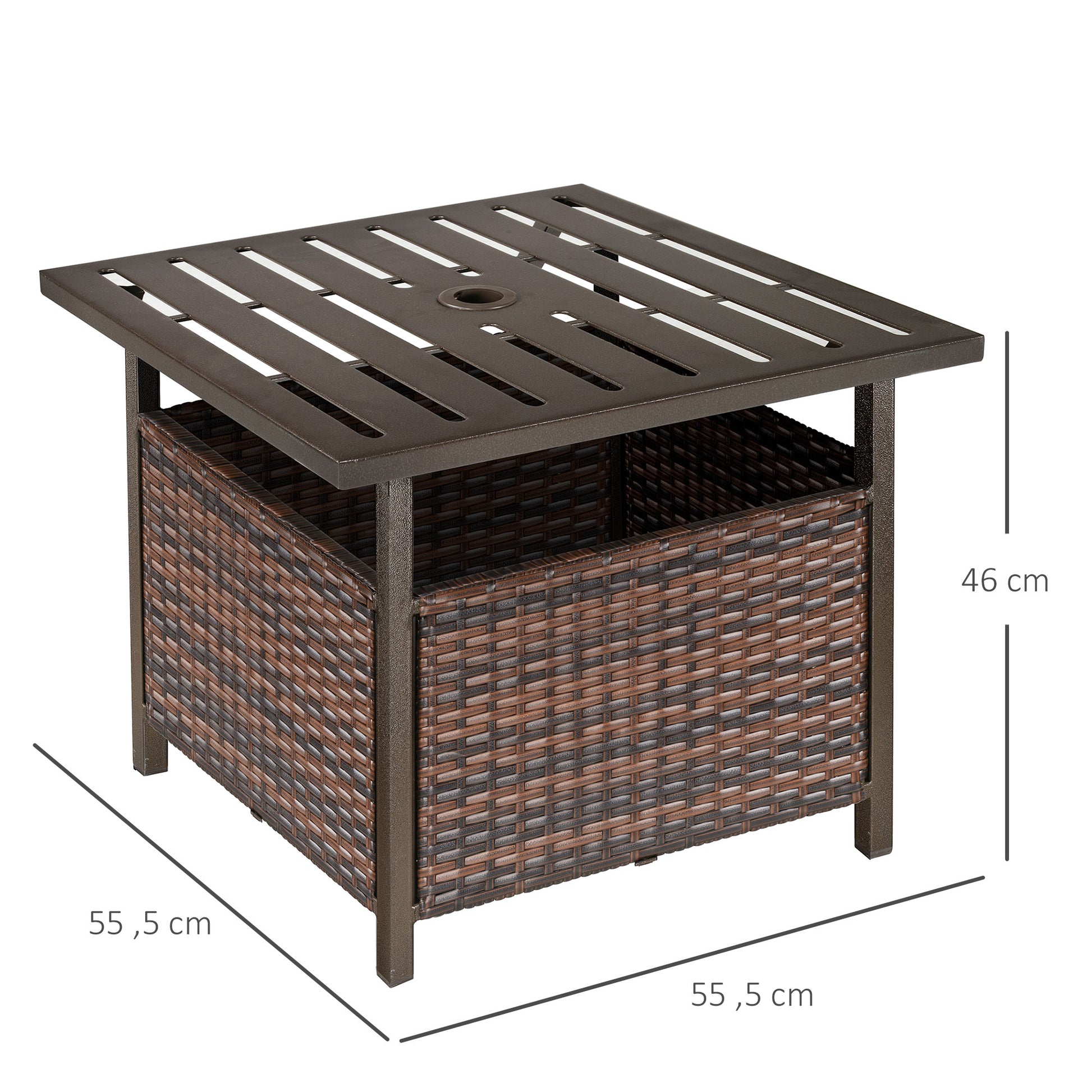 Outsunny Mesa De Comedor Exterior De Ratán Orificio Para Parasol 55,5x55,5x46cm_2