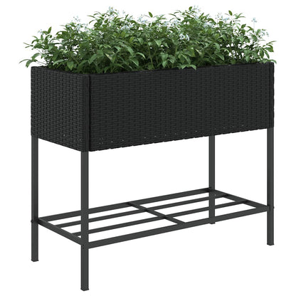 Jardineras Con Estante 2 Uds Ratán Sintético Negro 90x40x75 Cm_3