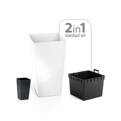 Pack 3 Macetas Altas Prosperplast (11,4/19/35 Litros) Urbi Square De Plastico En Color Blanco Con Deposito_2