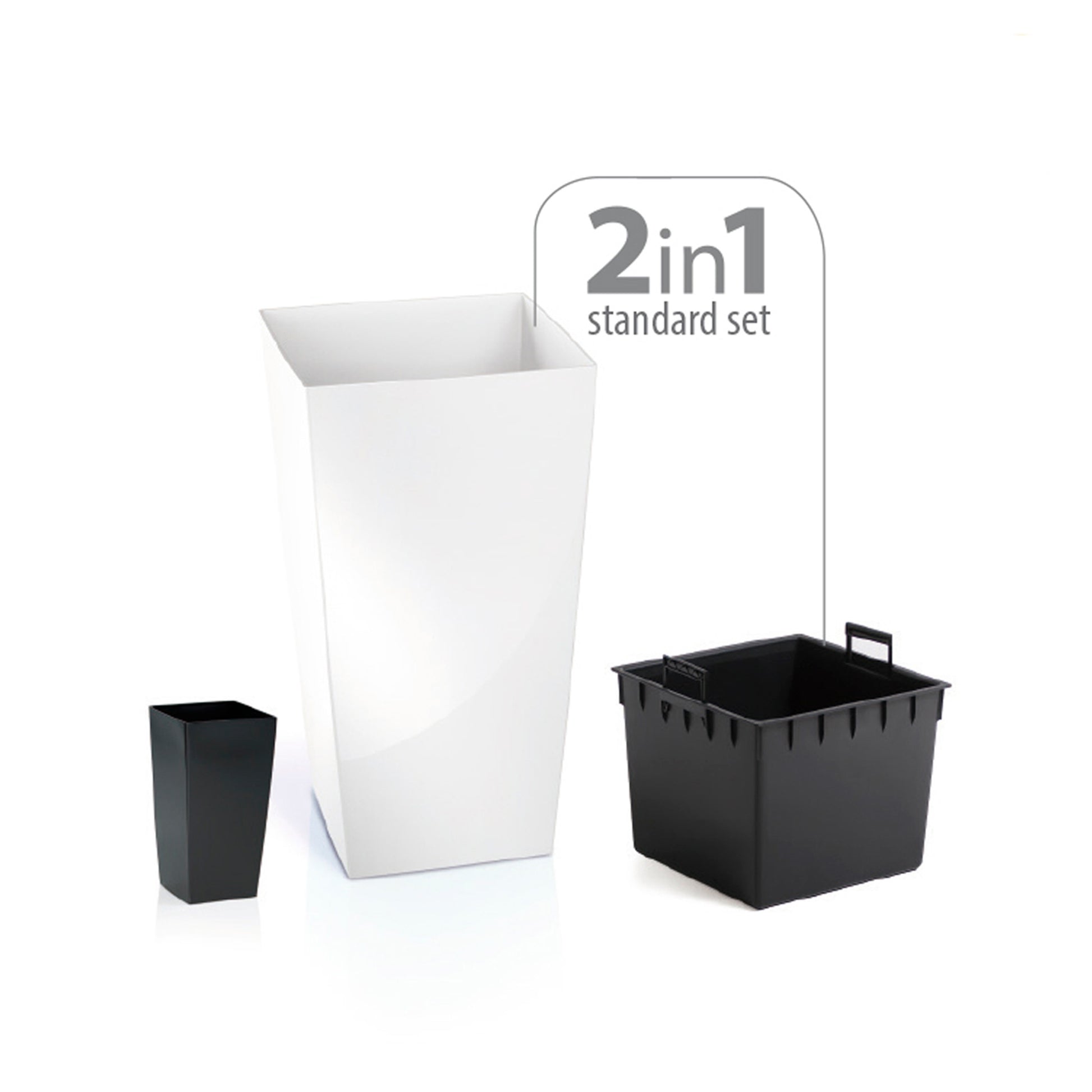 Pack 3 Macetas Altas Prosperplast (11,4/16,3/19 Litros) Urbi Square De Plastico En Color Blanco Con Deposito