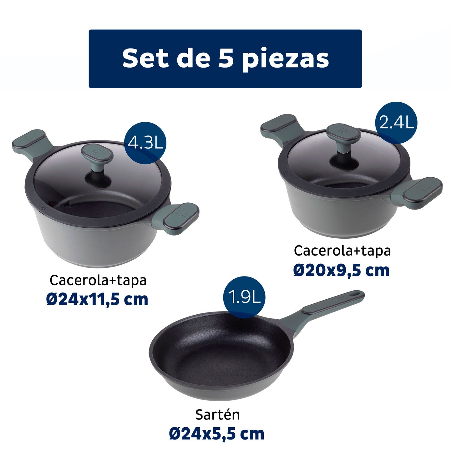 Set 5pcs Bateria De Cocina Aluminio Fundido Ind_1