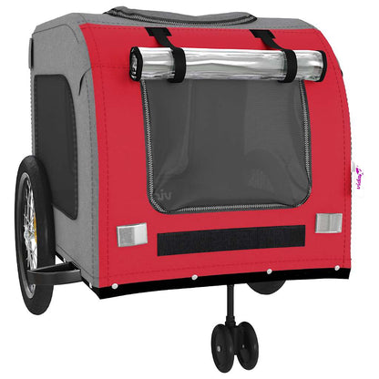 Remolque De Bicicleta Mascotas Hierro Tela Oxford Rojo Gris_4