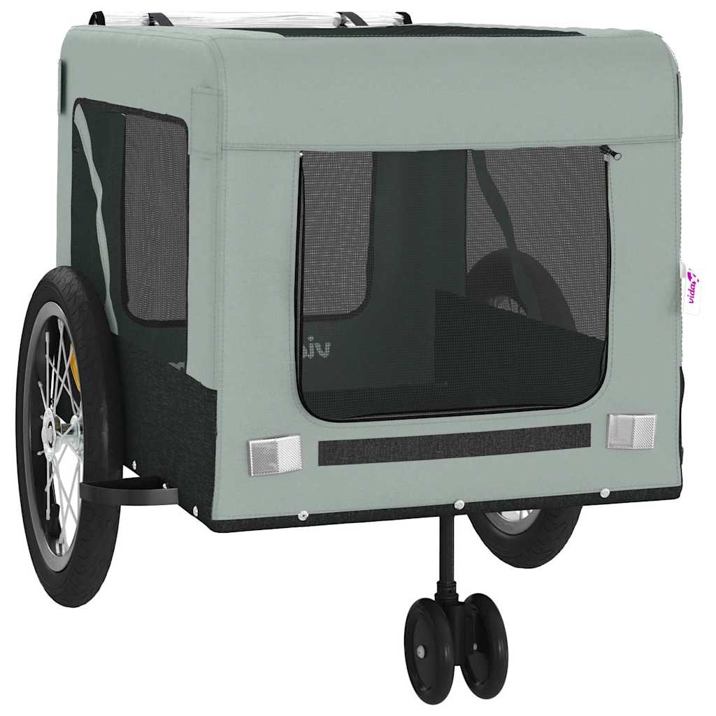 Remolque De Bicicleta Mascotas Hierro Tela Oxford Gris Negro_5