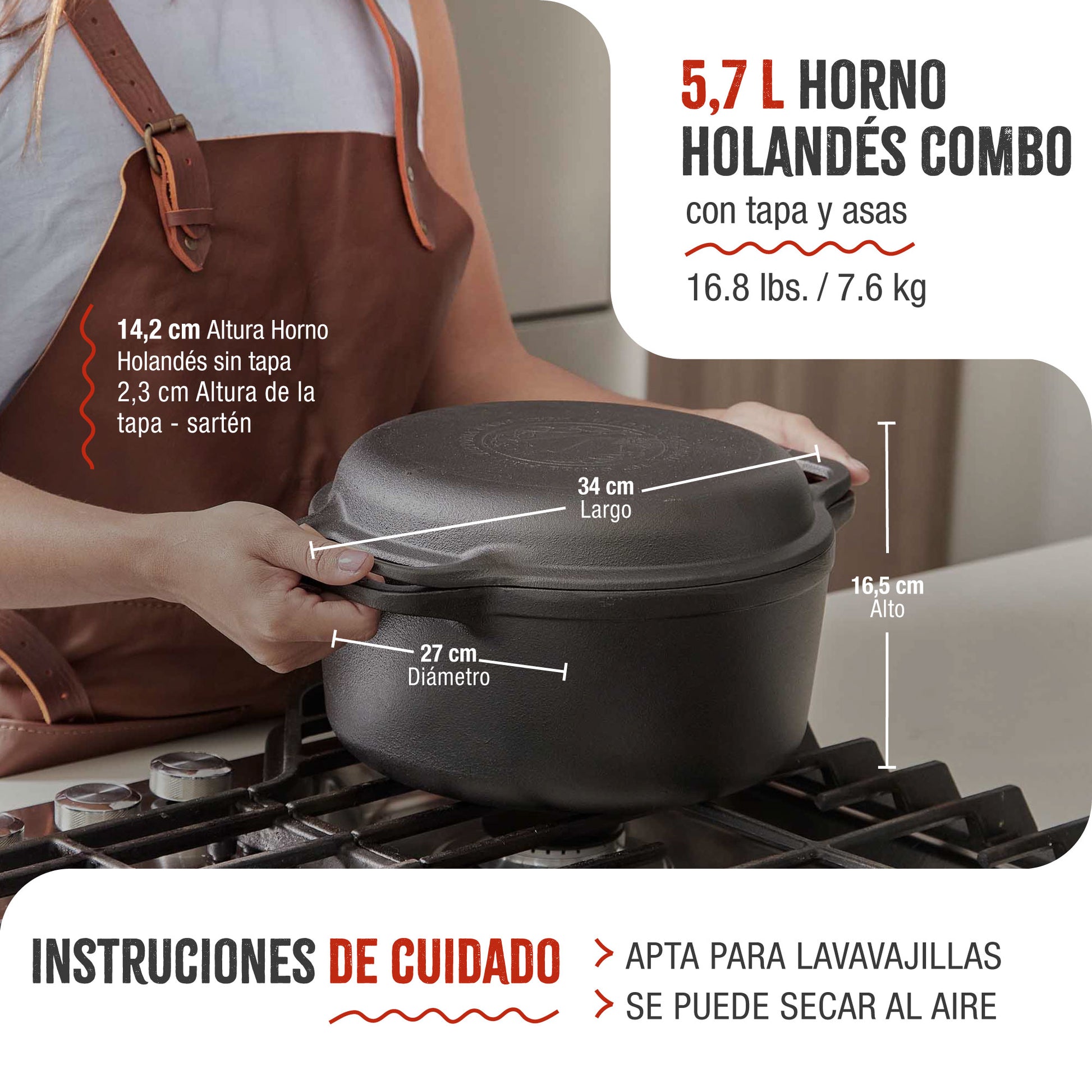 Victoria Horno Holandés Olla Inducción Hierro Fundido Esmaltado 27cm, Tapa - Sartén, 5,7l, Sin Ptfe, 39585, Negro_4