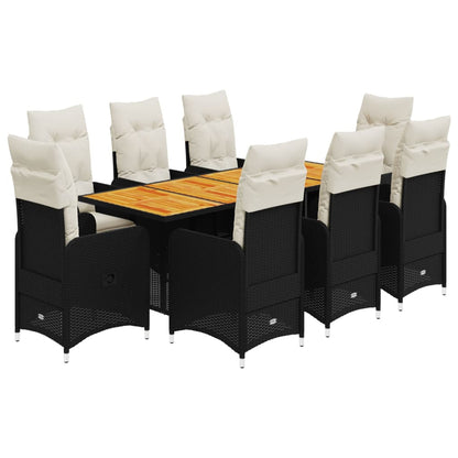 Set De Mesa Y Sillas De Jardín 9 Pzas Y Cojines Ratán Pe Negro / Vetonek_2