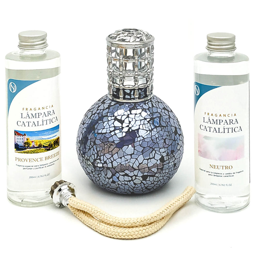Pack Lámpara Catalítica Mosaico Azul Océano + Fragancia Provence Breeze 500ml + Limpiador 200ml + Mecha De Repuesto_0