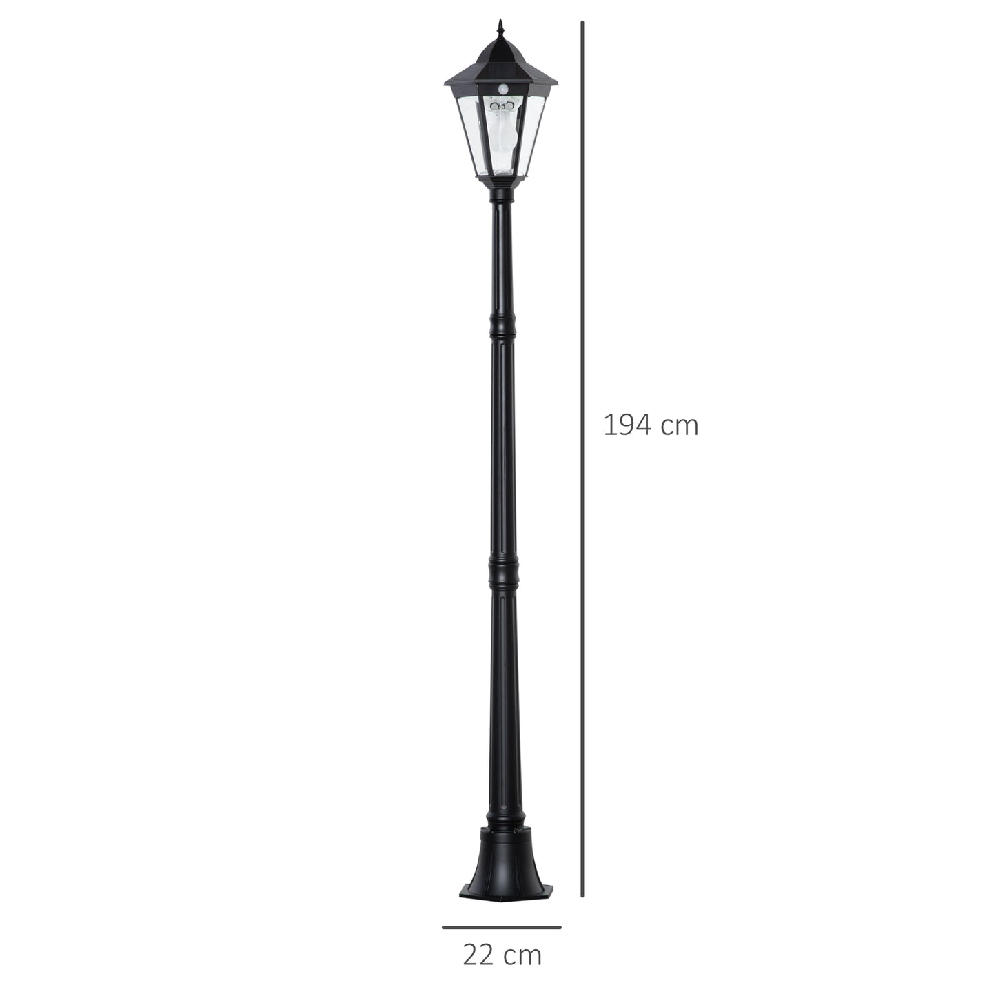 Outsunny Farola Solar Con Panel Solar Encendido Automático 22x22x194 Cm Negro_2