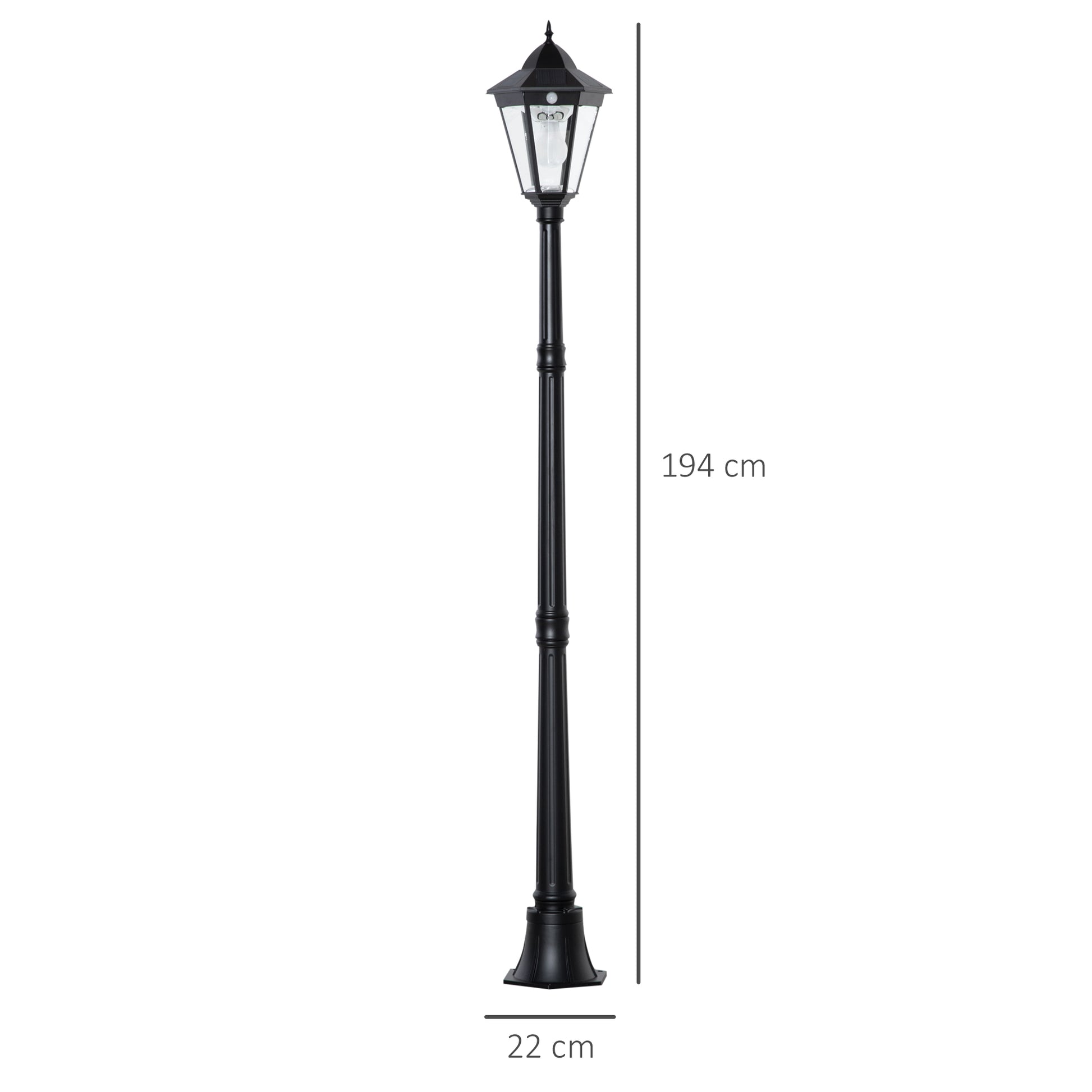 Outsunny Farola Solar Con Panel Solar Encendido Automático 22x22x194 Cm Negro_2