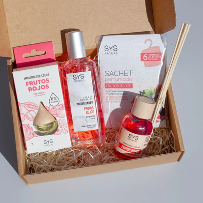 Pack Frutos Rojos SYS Aromas | Mikado 50ml + Spray 100ml + Coche 6ml + Sachet | Afrutado y Dulce | Hecho en España_2