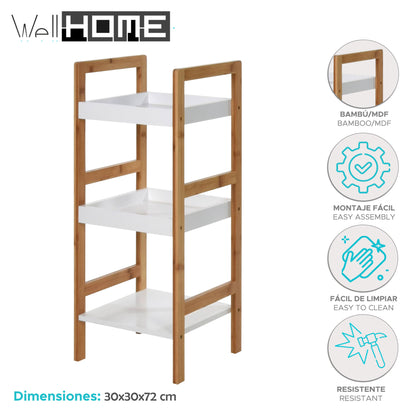 Well Home Estantería De Baño Con 3 Estantes En Mdf Y Patas De Bambú H.72cm_1