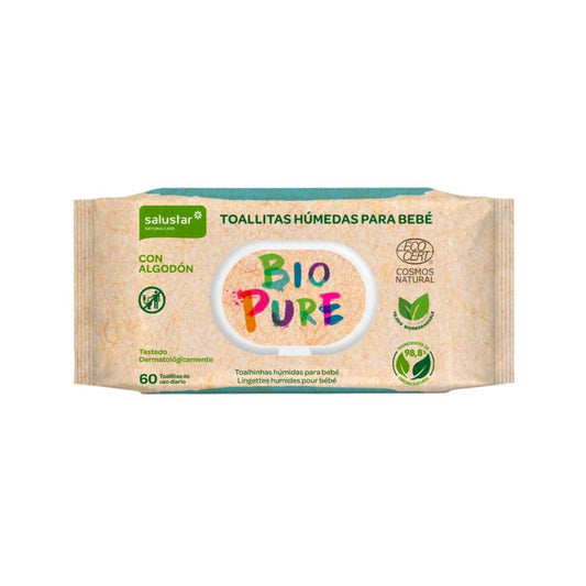 Toalhitas Húmidas Biodegradáveis ​​​​Salustar Biopure para Bebé, 60 Unidades