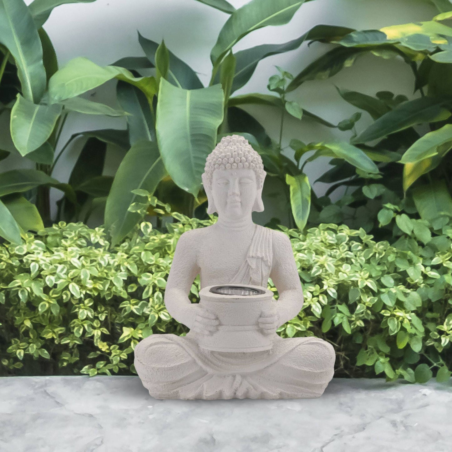 Luz Solar De Buda Polystone Blanco Puro 21x14x28cm_3