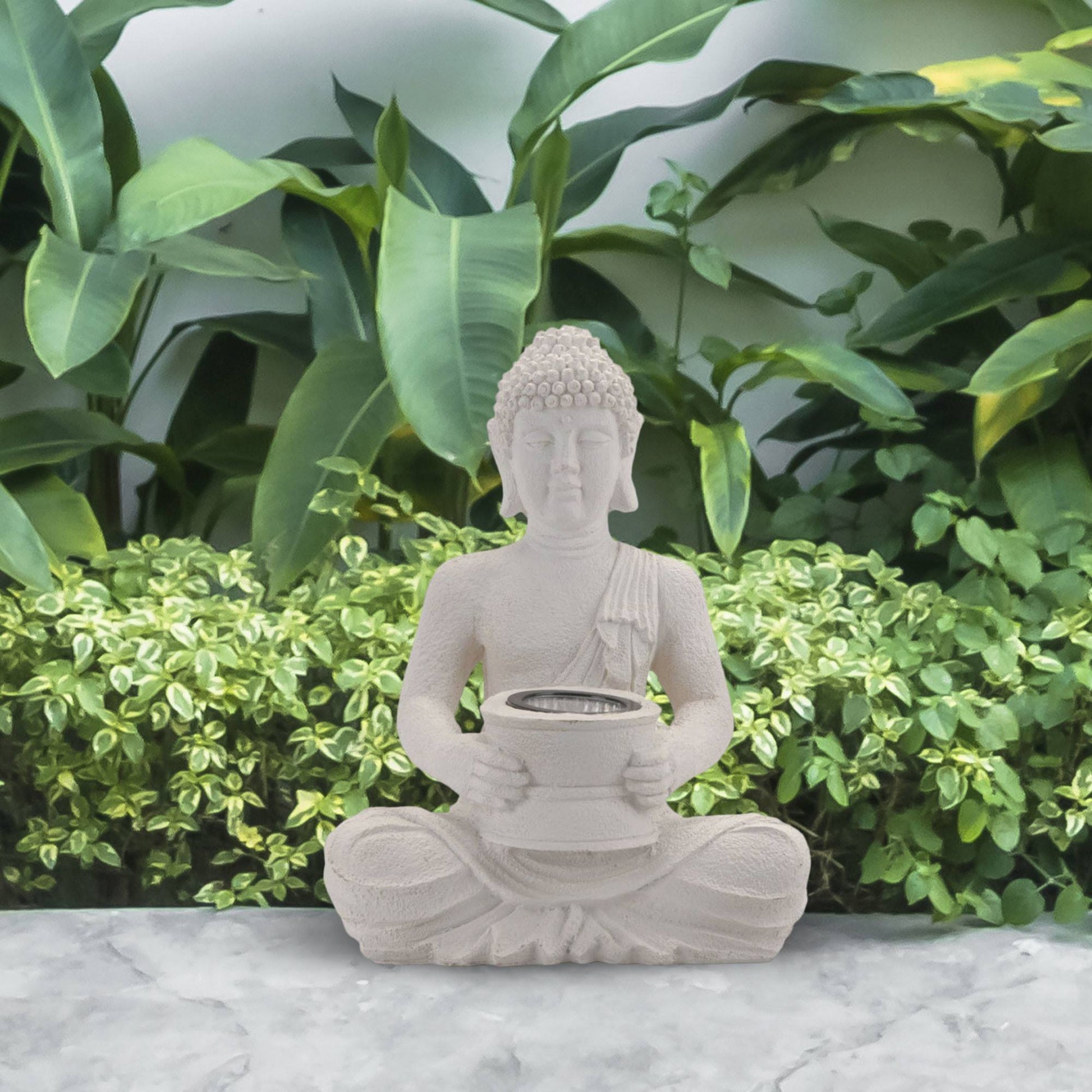 Luz Solar De Buda Polystone Blanco Puro 21x14x28cm_3